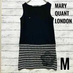 マリークワント　ワンピース　デイジー柄　　ロゴ　黒　ツイード　切り替え　『38』