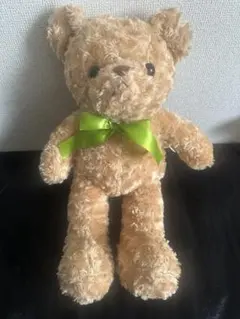 テディベア ぬいぐるみ ライトブラウン 緑リボンのサムネイル