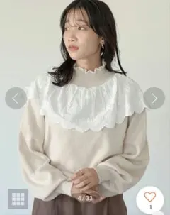 earth music&ecology コットンレース フリル襟 ニット