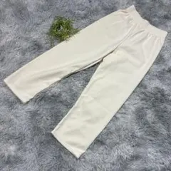 美品 M リブ ワイドパンツ 無地 アイボリー カジュアル 部屋着 通勤 春夏物