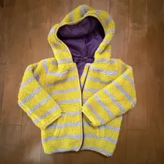 【100cm】フリースジャケット イエローとグレーのストライプ