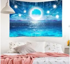 早い者勝ち　タペストリー 壁掛け 海 月 星 夜空