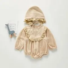 帽子もセット♡刺繍が可愛い上品ロンパース　80 70 　女の子　ベビードレス