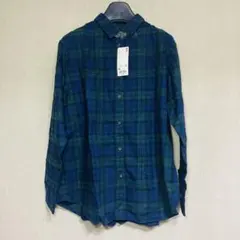 新品　UNIQLO ユニクロ　フランネルチェックシャツ　ダークグリーン