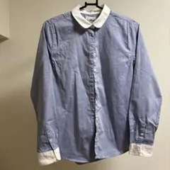 青白コントラスト長袖シャツ