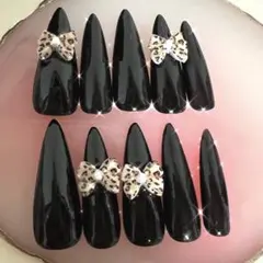 ネイルチップ　ギャルネイル　ロングネイル　黒　ヒョウ柄
