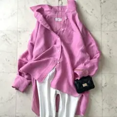 美品♪IENA イエナ ラミーリヨセル長袖シャツ 38 ピンク 麻混 洗える