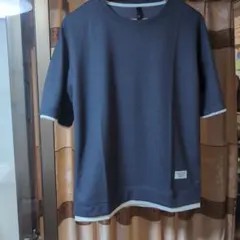 メンズ フェイクレイヤード 半袖Tシャツ ネイビー Lサイズ
