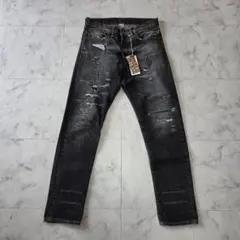 希少 RRL USA製 ダメージ加工セルビッジブラックデニム 30 オーバーダイ