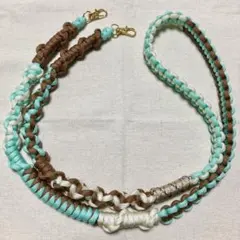 【#250】ライトブルー・ブラウン・クリームパラコードスマホショルダーストラップ