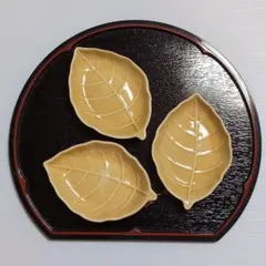 漆器 葉型銘々皿 5枚セット 木の葉型 茶托 小皿 菓子皿 和食器 レトロ