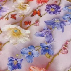 新柄1㍍長薄ピンク背景の立体視感花咲くパール柄の綿シーチングプリント生地ハギレ布