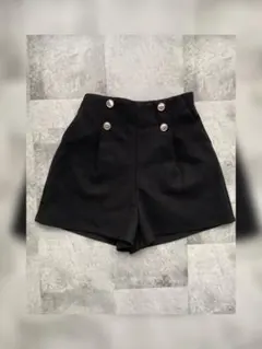 ショートパンツ　キュロット　ウエストゴム　ブラック春秋冬