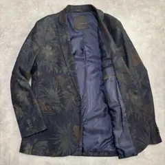 【美品】ZARA MAN XL デニム　テーラードジャケット ボタニカル柄 総柄
