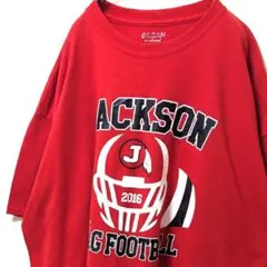 ギルダン ジャクソンフラグフットボール ロゴ Tシャツ レッド赤 2XL古着