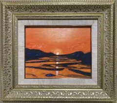 油絵　斐伊川夕景　絵画のみＦ３号