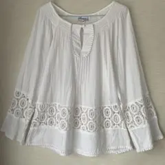 レースホワイト長袖シャツレディースM ヴィンテージ