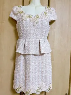 anツイードペプラムスタイル ピンクドレス