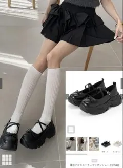 厚底クロスストラップリボンシューズ ci549 GRL 黒 24.5cm