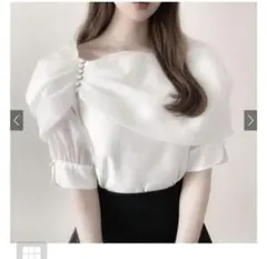 GRL オフショルダーオーガンジーパールブラウス　ta039