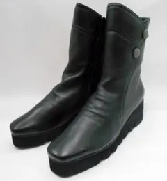 本革 厚底ウエッジソール ショートブーツ　ブラック　24.5センチ　３E