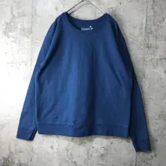 Y1139古着　トレーナー　スウェット　藍色　無地　90s Y2K