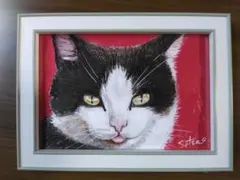 猫 手描きミニ絵画 原画一点物（フレーム付き）