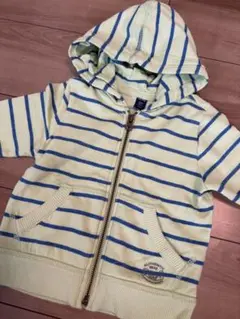 BabyGAPライム色と青色のボーダージップパーカー 80cm