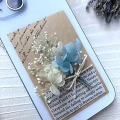 韓国風スマホに挟めるドライフラワーの花束＊全機種対応〜紫陽花モチーフno A10