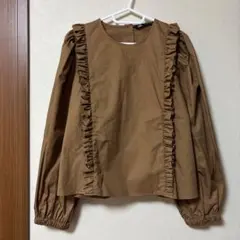 ZARA 長袖ブラウス/キャメル フリル切替 S