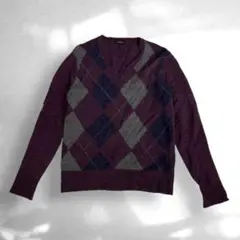 S-417 BurberryLondonアーガイルセーター クルーネックMサイズ