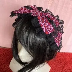 【ヒョウ柄ピンク×ブラック】リボンカチューシャ【手作り】