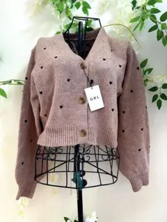 GRL くすみピンク　ハート柄　ニット