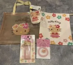 新品 日焼けキティ トートバッグ 綿棒ケース スパイラルヘアゴム 5点セット