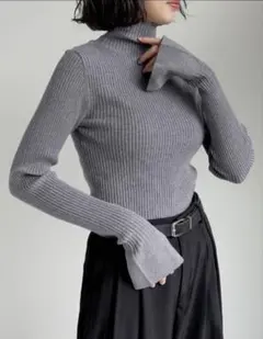 リエディ Re:EDIT フレアスリーブ ハイネック リブニット M グレー