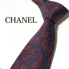 【美品】 CHANEL シャネル ペイズリー柄 ネイビー×レッド ネクタイ