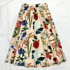 フレアスカート 花柄 ウエストゴム ロング丈 フェミニン M-L