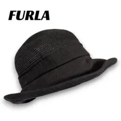 FURLA フルラ 帽子 ハット 黒 異素材 ペーパー ストロー 麦わら