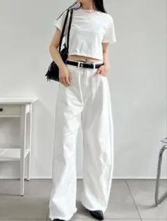 Re:EDITホワイト ワイドレッグデニムパンツ Mサイズ