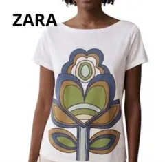 ZARA COLLECTION 半袖Tシャツ フラワー柄 ホワイト　M Lのサムネイル