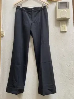 W70黒に細茶ライン柄ストレートパンツ