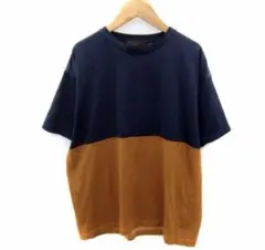 SENSE OF PLACE 切替デザイン Tシャツ ネイビー×ブラウン L