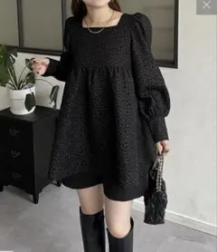 パフスリーブフラワージャガードAラインブラウス　プロズヴェール