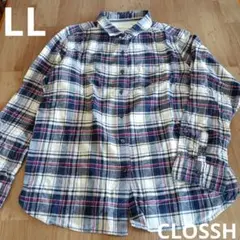LL　チェック　ネルシャツ長袖　ブラウス　　紺　白　赤　CLOSSH