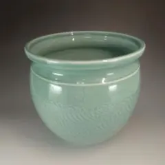 ぽ*ぽ様 泉窯 造 青磁水屋甕 波千鳥文 水屋瓶 箱無し 中古茶道具 和