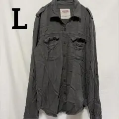 MOSSIMO【L】ミリタリーシャツ ワークシャツ グレー系　長袖　ポケット付のサムネイル