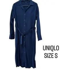 【Sサイズ】UNIQLO ベルテッドロングシャツワンピース（長袖）ネイビー