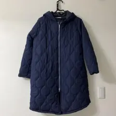 ネイビー キルティング ロングコート フード付き