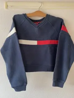 90s TOMMYJEANS ショート丈トレーナー USA製 Mサイズ ネイビー
