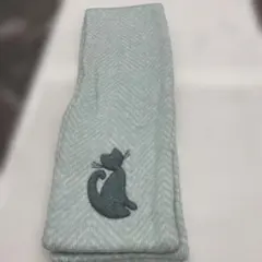 猫物語 きものマフラー ライトグリーン 猫刺繍